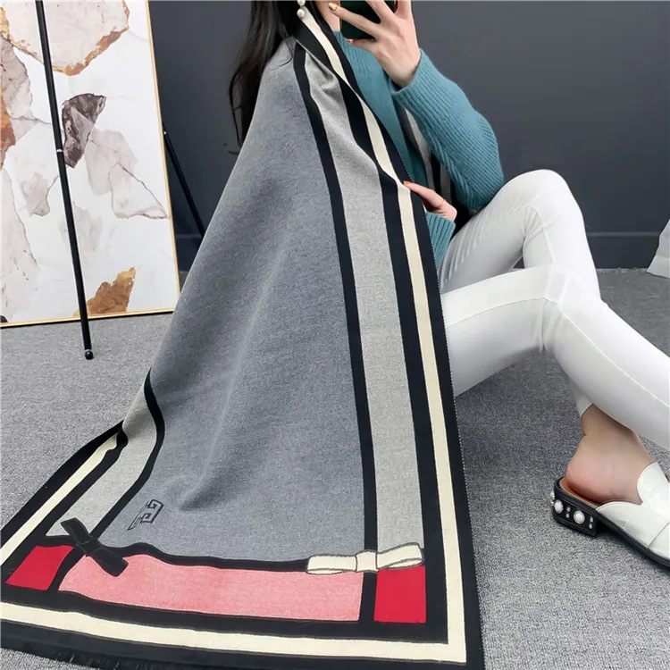 Classical Style Winter Branded Women Jacquard Scarf Cashmere Warm Thick Shawls Designers Stoles Ladies