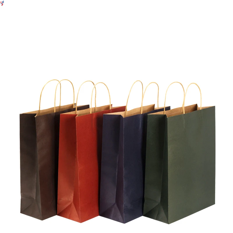 Customized Recycled Grocery Food Plants Packaging Black Color Kraft Paper Bag With Handle Square Wholesale
