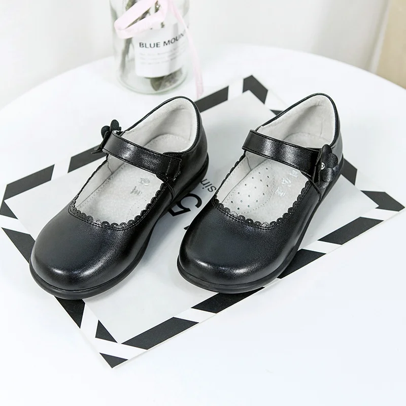 Оптовая продажа, детская дышащая дешевая школьная форма для девочек, кожаная черная обувь