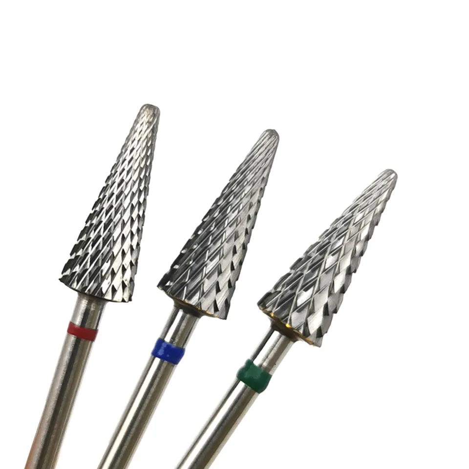 Конусное Карбидное сверло для ногтей HYTOOS F M C 3/32 дюйма фреза для маникюра Вращающаяся насадка для кутикулы электрическая дрель принадлежности инструмент