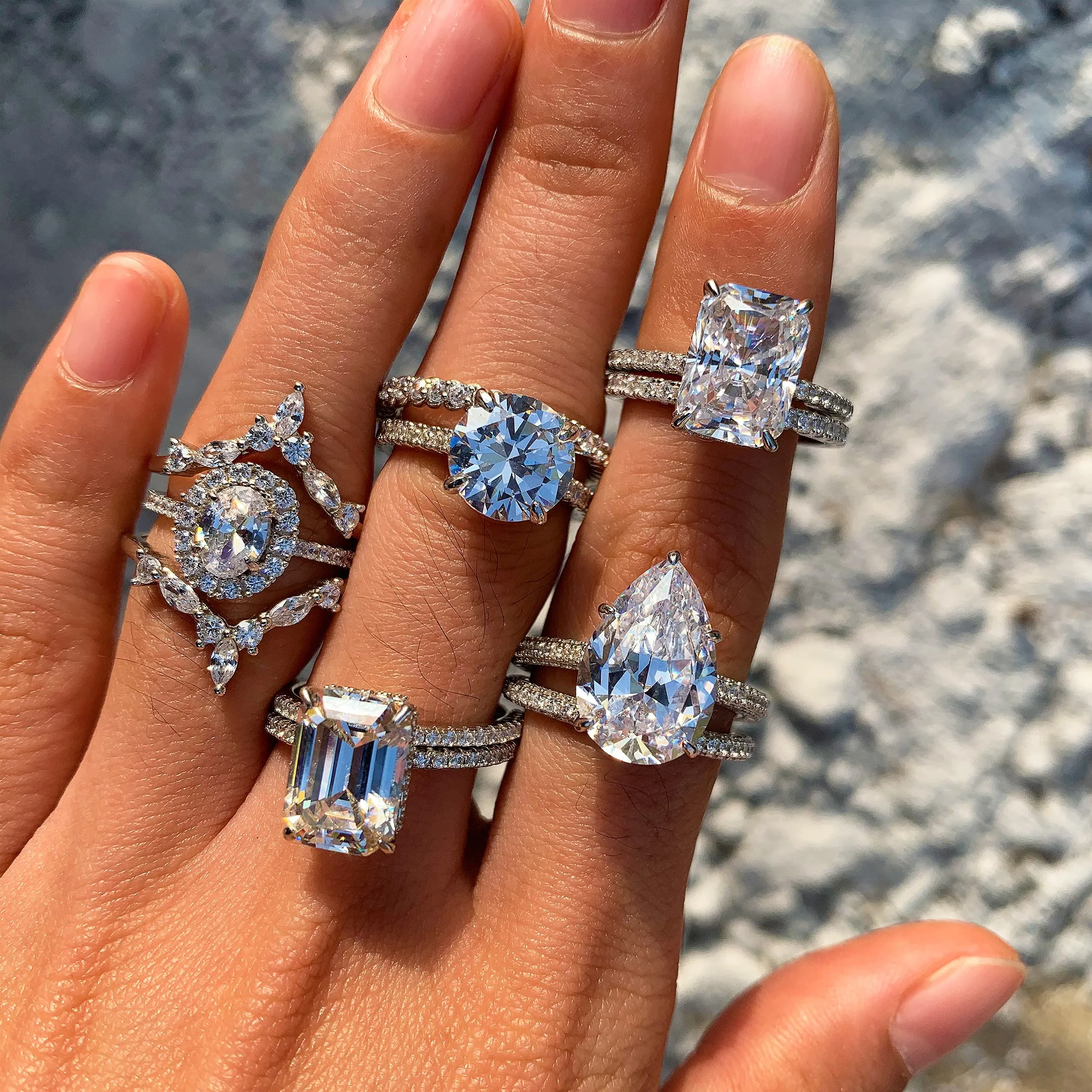 
Stackable Rings,Thin Fashion Diamond Zodiac White gold 925 Sterling silver bridal Pave setting Wdding Ring set for women finge 