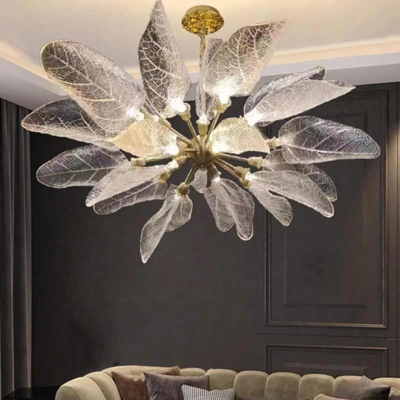 New French Light Luxury Banana Leaf Villa Hall Senior Sense Club Restaurant Decoration Creative Home Chandelier Pendant Light