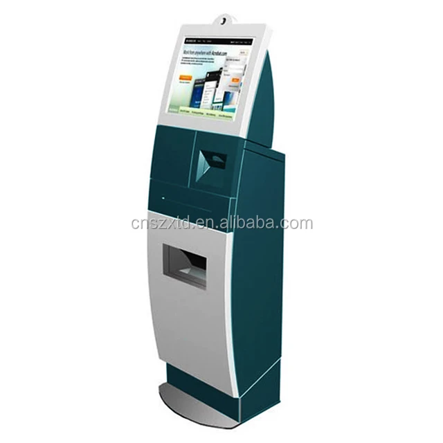 auto cash dual screen monitor multifunction touch screen Indoor self banking kiosk With coin /card acceptor/thermal printer