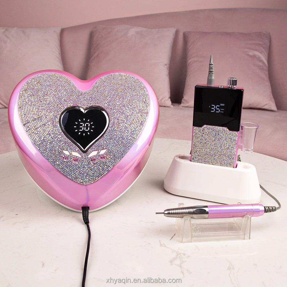 96W Diamond Pink Heart Shape UV LED Nail Lamp with Rhinestones Professional UV Gel Dryer