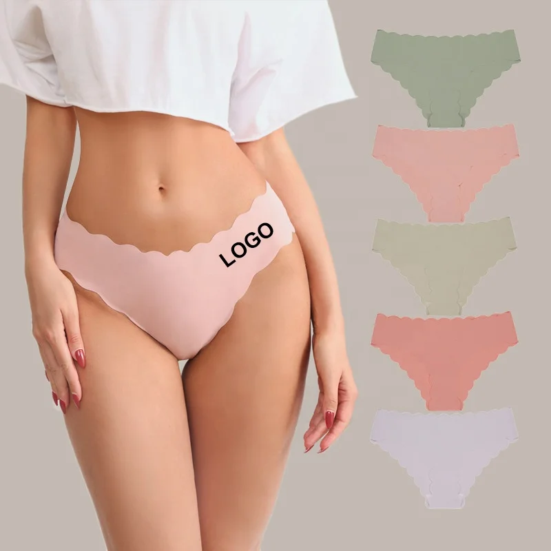 Ruffles Woman Ice Silk Panty Solid Custom Logo Low-waist Seamless Laser Cut Underwear One Piece Traceless Panties