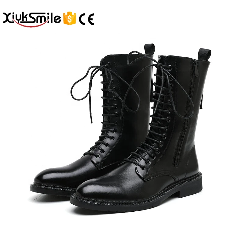High Top Lace-Up Rider Boots Black Fashion Trend Zipper men motorcycle boot