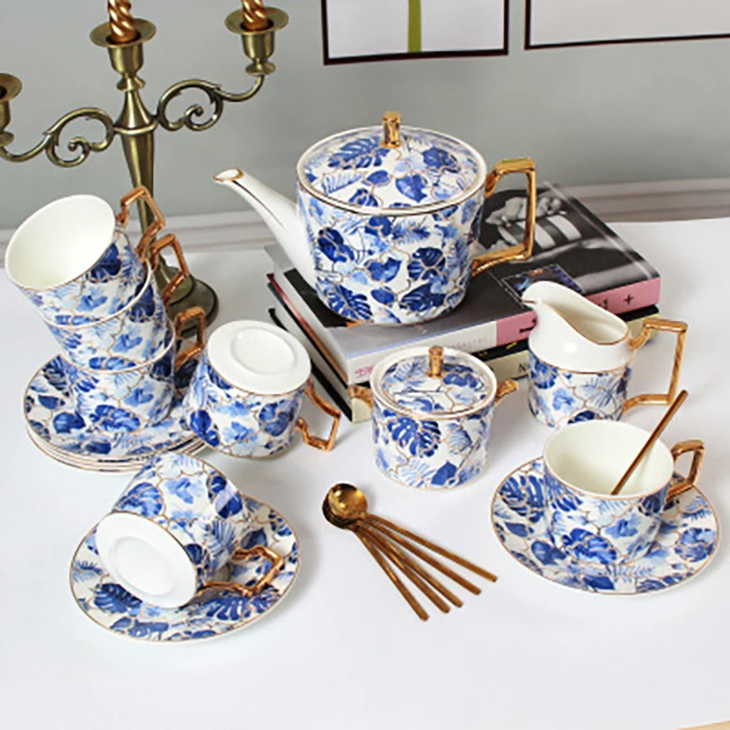 High quality 21pcs coffee set ceramic coffee cup and saucer cream suger bowl with gold trim coffee tumbler