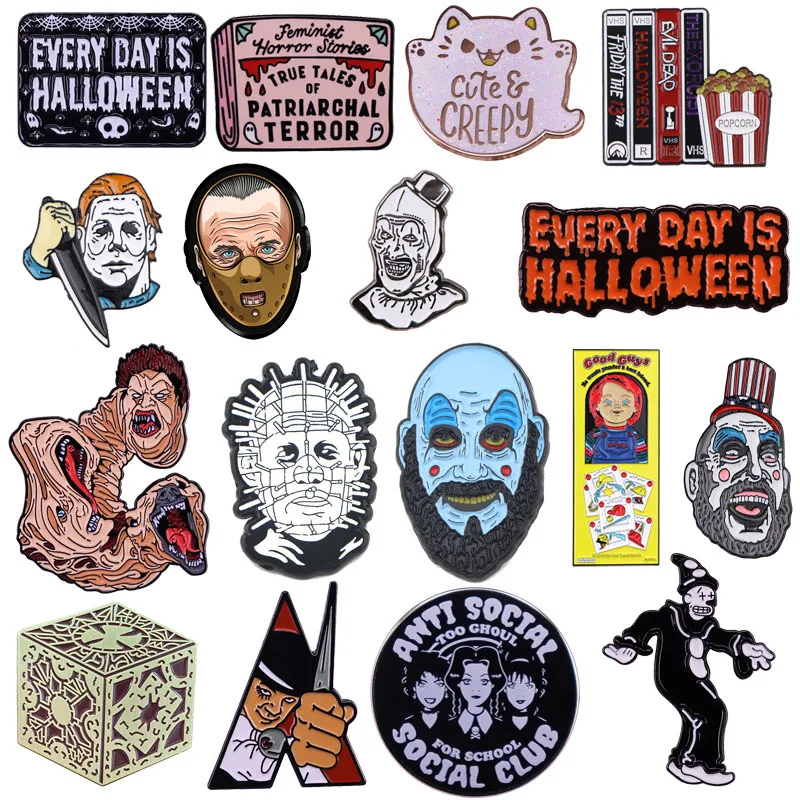 Halloween Collection Horror Movie Enamel Pin Brooches Badge Bag Clothing Lapel Pins Women Jewelry Accessories Toy Gifts