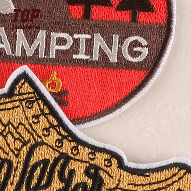 Handmade Outdoor Mountain Campfire Embroidery Label  Beautiful Badge Design Campfire Sticker