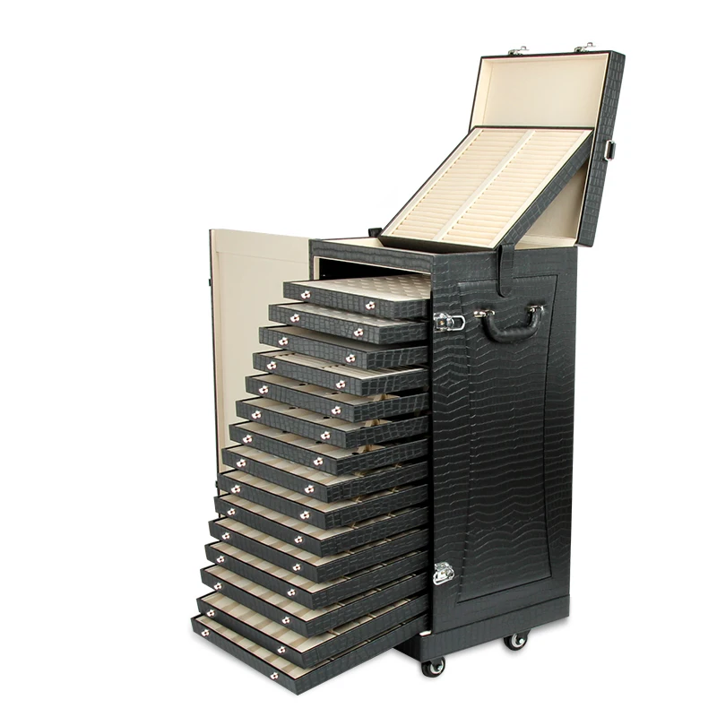 Moisture Resistant Hard Package Fall Trunk Large Crocodile Skin ring necklace Luxury Exhibition Jewelry Storage Cart