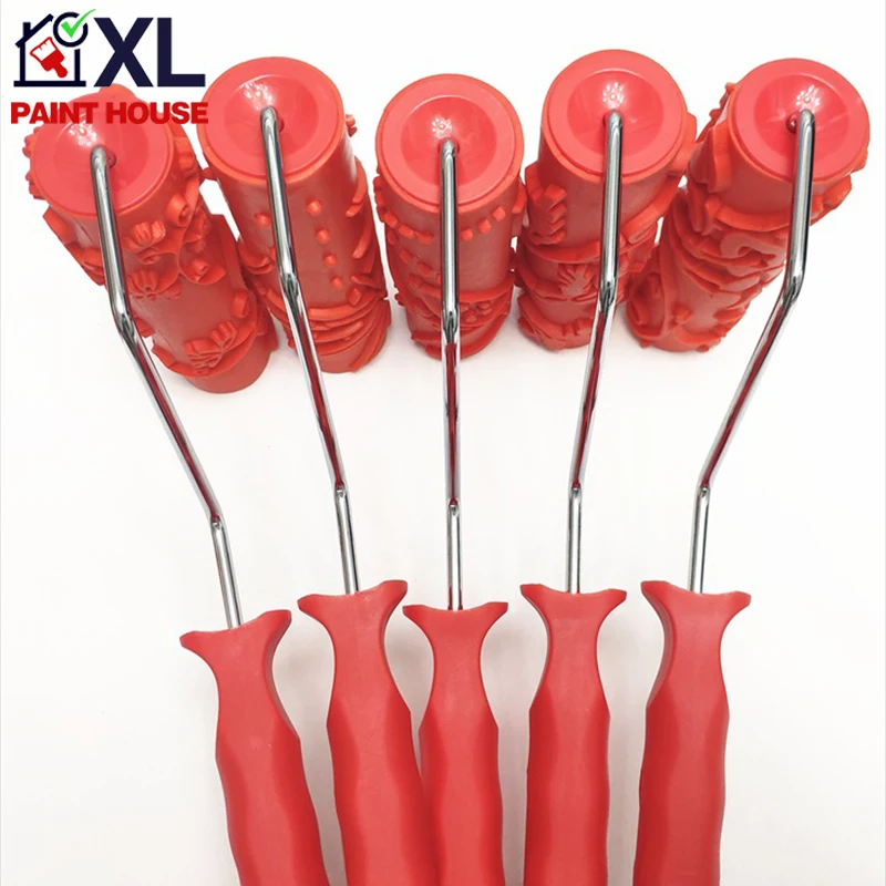 High Grade Quality Red Plastic Handle Rubber Paint Roller Brush For 3D Rubber Wall Decorative Painting