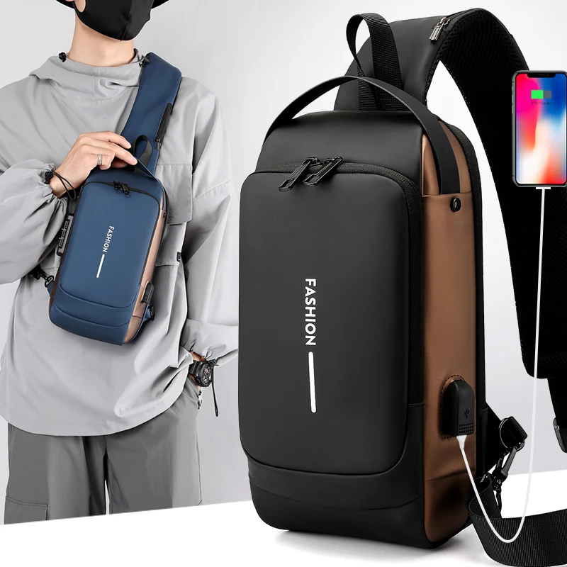 Wholesale 2024 Fashion Waterproof USB Men Cross body Sling Bag Men Chest Shoulder Bag For Men Anti theft Shoulder Sling bag
