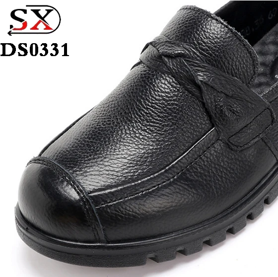 china wholesale cow leather upper genuine leather insole nurse driving shoes ladies women flat shoes