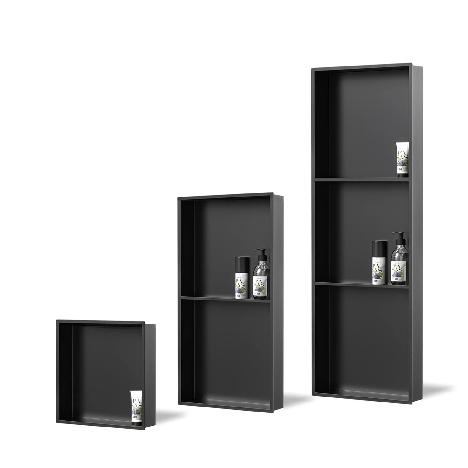 OEM Durable 90cm Three Layers Black Shower Wall Niche Product Crafted from Stainless Steel for Longevity