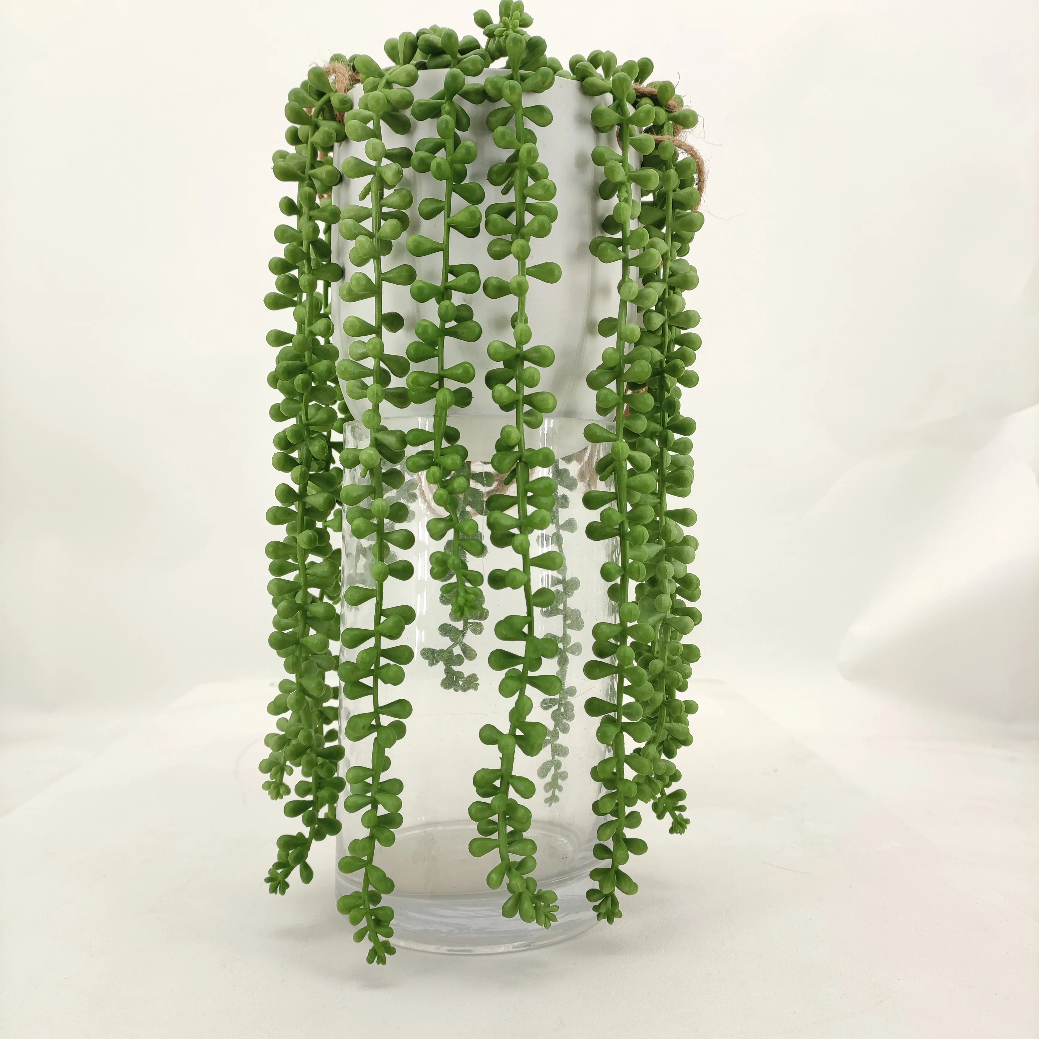 Home Indoor Decor Faux Green Planter  White Ceramic Potted Artificial Hanging Succulent String Of  Pearls Plants