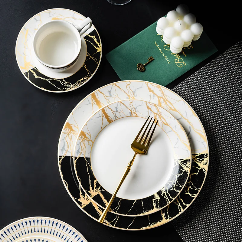 European-style Western cuisine golden edge British style ceramics cake dim sum banquet dried fruit tray marbling plate