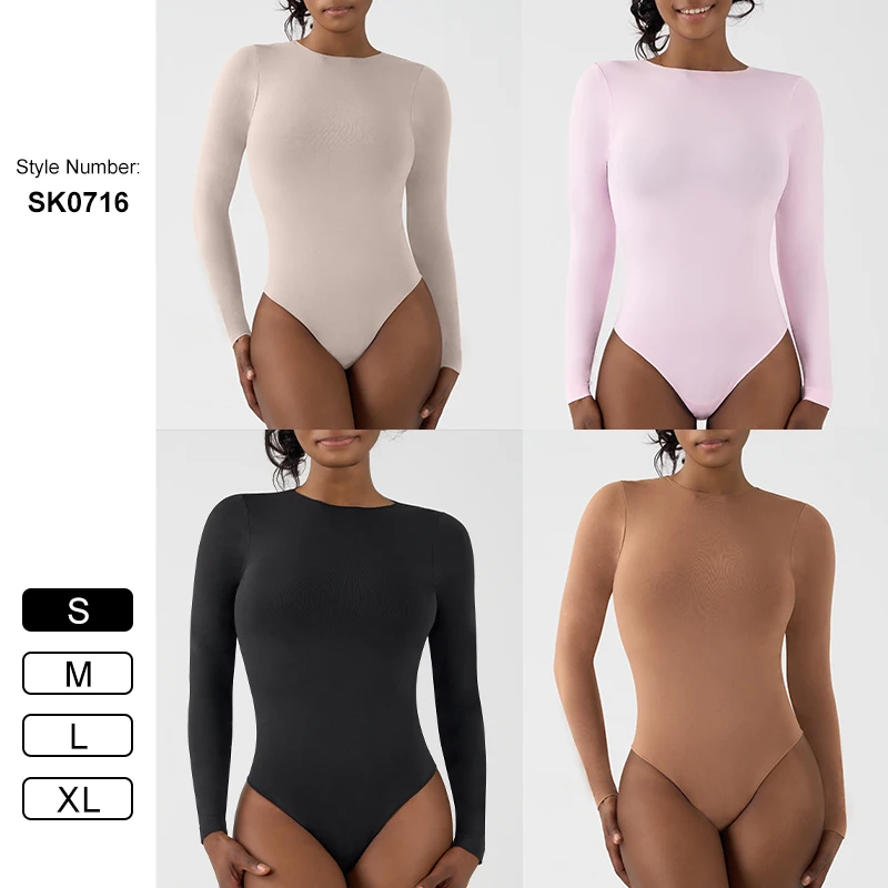 SK0716 Long Sleeve Body Suits Womens seamless Bodysuits Tops for Women Slim Fit Tummy Control Shapewear Athletic Wear