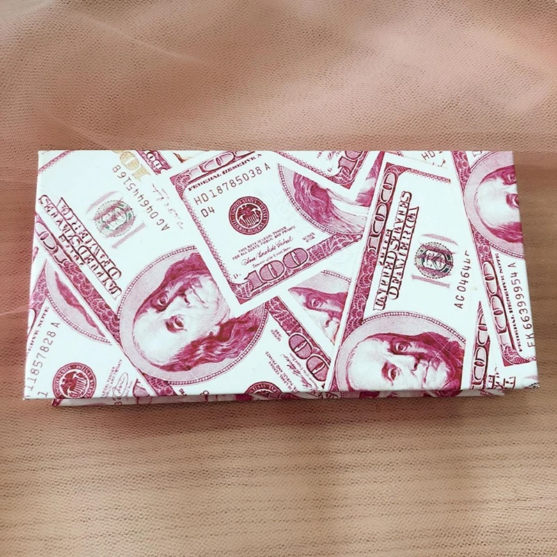Wholesale Eyelash Box Empty Lash Package Customized dollars money pattern eyelash packaging box  Mink Eyelash Packaging