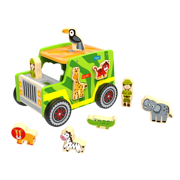 2024 Safari animal model set trucks and cars kit toy wooden car toys
