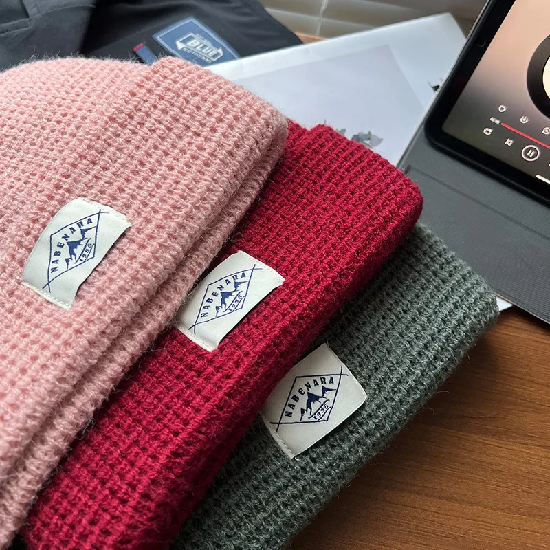 sport new fashion waffle knitted beanie hat logo embroidered mens knit cuff waffle knit beanie hat