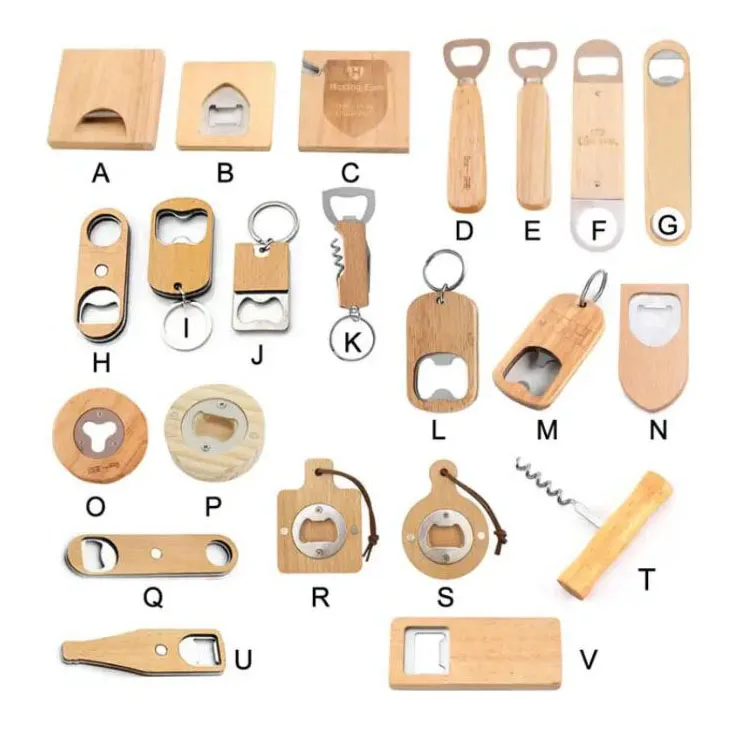 Customized Stainless Steel Bottle Opener Keychain Wooden Beer and Jar Opener with Key Handle for Household Kitchenware