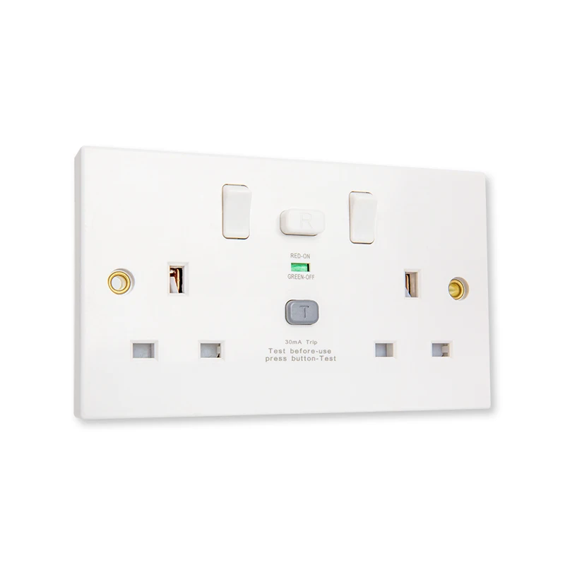WOSOM British Standard WSRSP-5 2Gang Un switched RCD Socket White 13A 30mA Type A