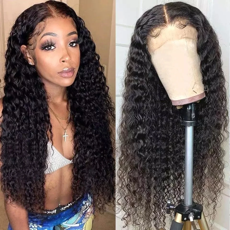 
180 Density Brazilian Water Wave Wigs Transparent Wet And Wavy Lace Front Wigs Deep Curly Human Hair Wigs 
