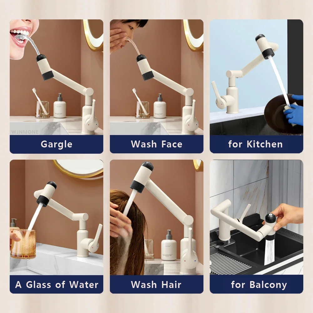 4 Modes 360° Rotation Multi Functional Waterfall Basin Faucet Stream Sprayer Hot Cold Water Sink Mixer Wash Tap For Bathroom