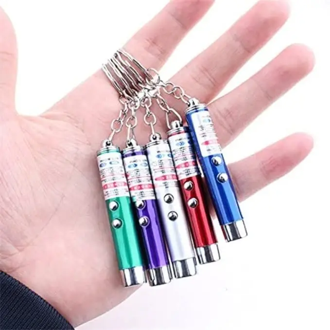 2 in 1 Laser Pointer Mini Keychain LED Flashlight Dog Laser Toy Pet Remote Control Laser Cat Toys