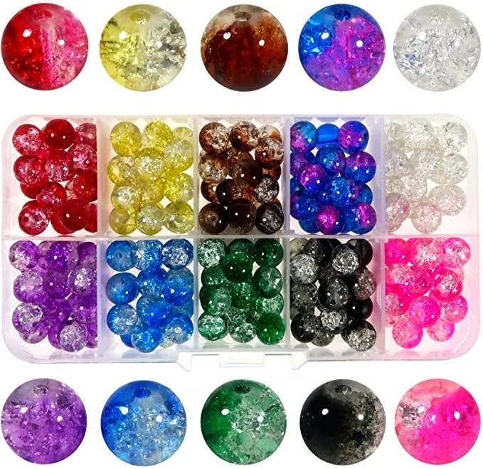 hot selling 200pcs 8mm Multi Color Crackle Glass Lampwork Beads Round Loose Spacer Beads Handcrafted Supplies for Jewelry Making