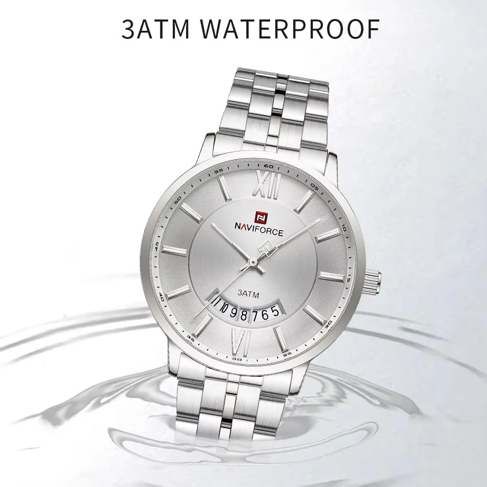 NAVIFORCE 9238 NF9238 Stainless Steel 30M Waterproof Clock Top Brand Men Quartz Watch Sports Chronograph Date Display Wristwatch