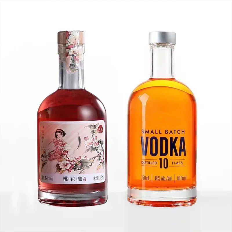 Прозрачная стеклянная бутылка 200 мл 375 500 1 л водки для ликера Botellas De Cristal Para Licor 750