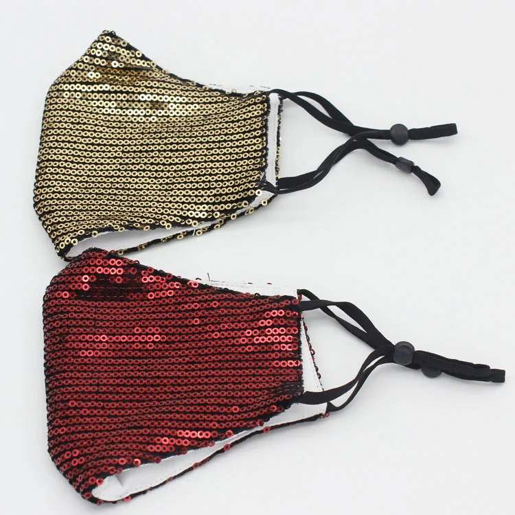 
Fashion Design Reusable Bling Rhinestone Sequin Rose Gold Face Mask 