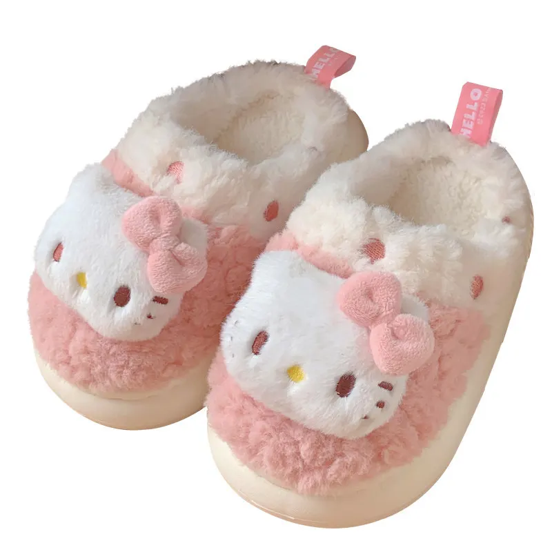 Botu anime Kt Cute Home Cotton Shoes Cartoon Kulomi Melody Cute Fuzzy Slippers Y2k Women Autumn Winter Soft Plush Flat Shoe