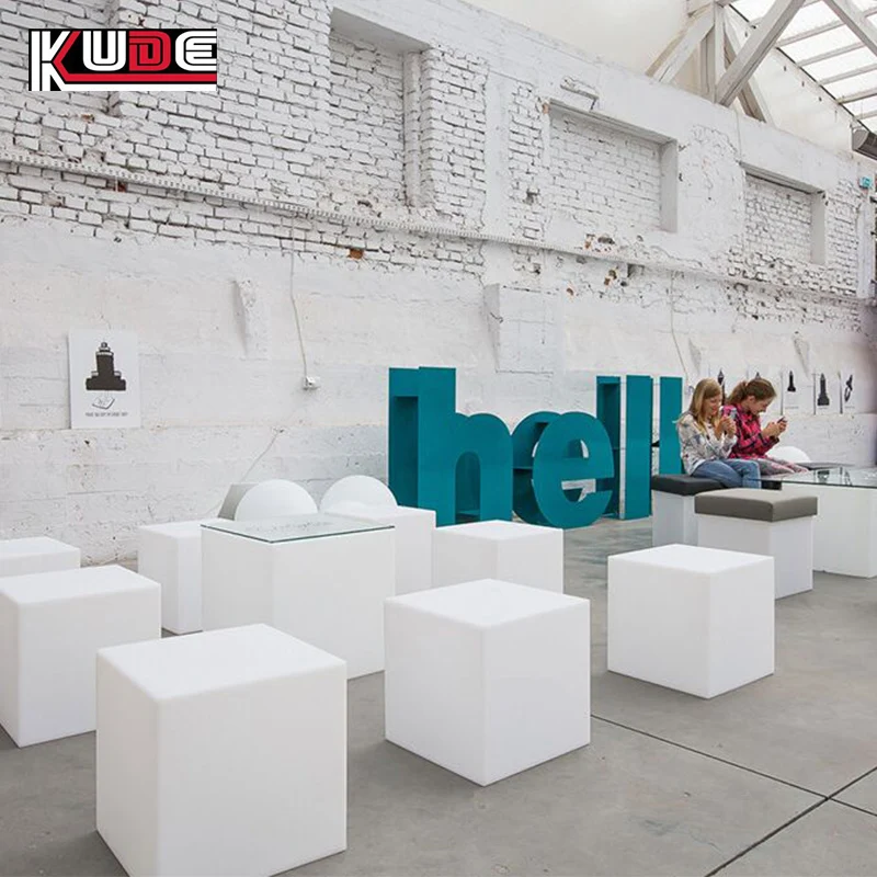 PE plastic cube stool 16 colors changing led chair and seating plastic stool Led light cube Led cube chair