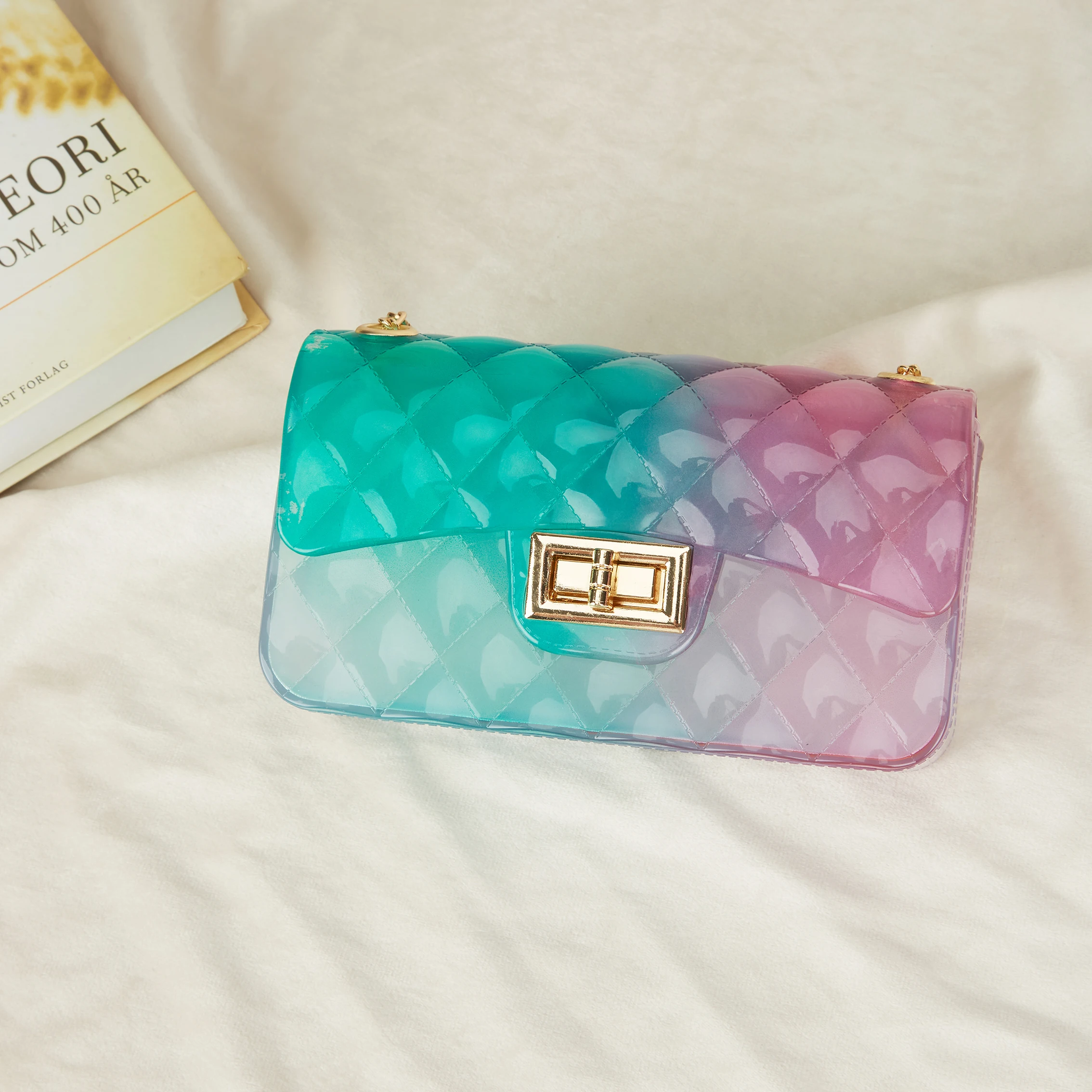 Hot Sale Rainbow Color Candy Bags Shoulder Handbag Purse Women Jelly Transparent Purses