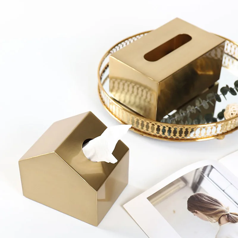 Коробка для салфеток, современный домашний декоративный контейнер, роскошные автомобильные держатели для лица, крышка, Золотой квадратный цилиндр, круглая металлическая бумага