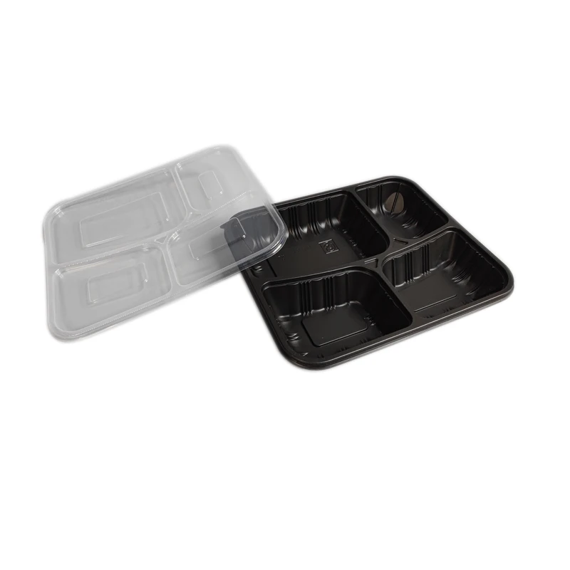 Microwave Thermoforming Eco-Friendly Plastic Sealed 4 Compartment Take out Lunch Box