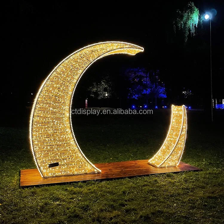 New Design Height 9 Feet Ramadan Eid Moon Motif Lights Shopping Mall Holiday Decoration