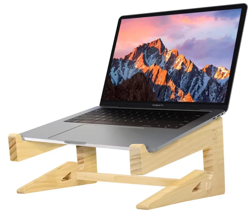 Portable Ergonomically Designed Wooden Notebook and Laptop Cooling Stand Space-Saving Home Decor