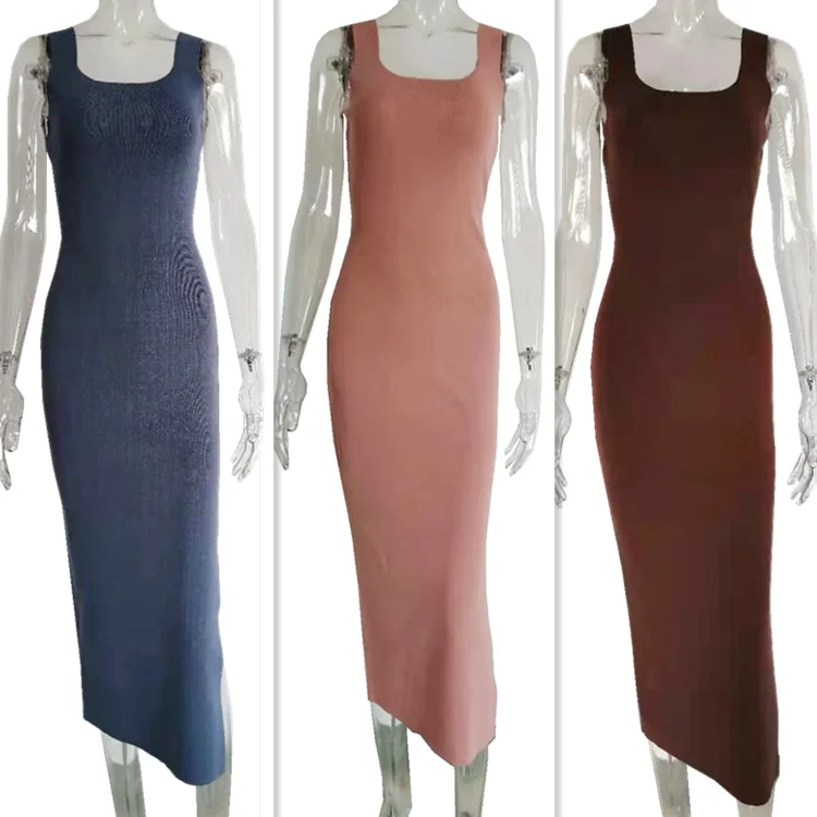 2021 Latest Design women knitted sweater  sleeveless dress Simple Fashion and Sexy Lady vest dress for summer