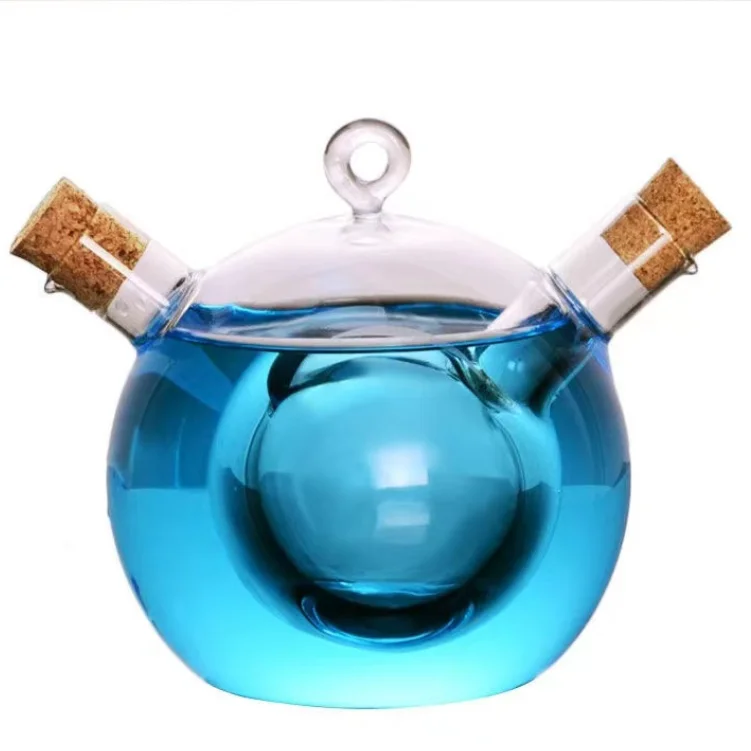 wholesale double wall glass oil and vinegar bottle for kitchenware with screw and cork