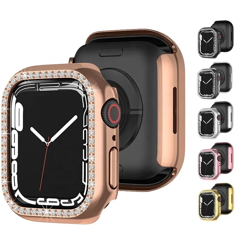 Bling Diamond PC Bumper Frame Cover for Apple Watch Series 7 iWatch 41mm 45mm 45 mm Screen Protector Case Accessories