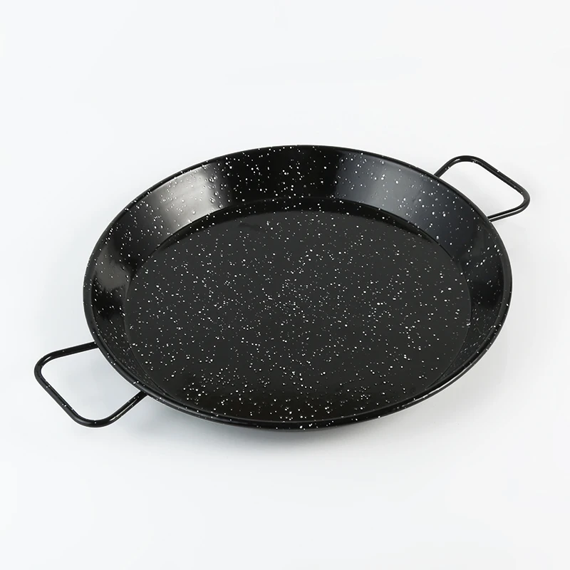 Round enamel non stick cooking pan 36cm double sided fry pan black enamel paella pan for sale