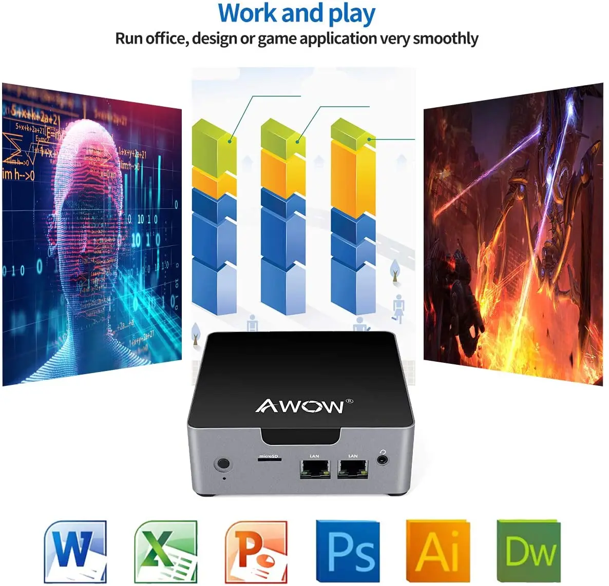 Игровой мини-ПК AWOW Intel Celeron J3455, карманный игровой мини-ПК с четырехъядерным процессором, 6 ГБ ОЗУ, DDR4, 128 Гб SSD, Windows 10