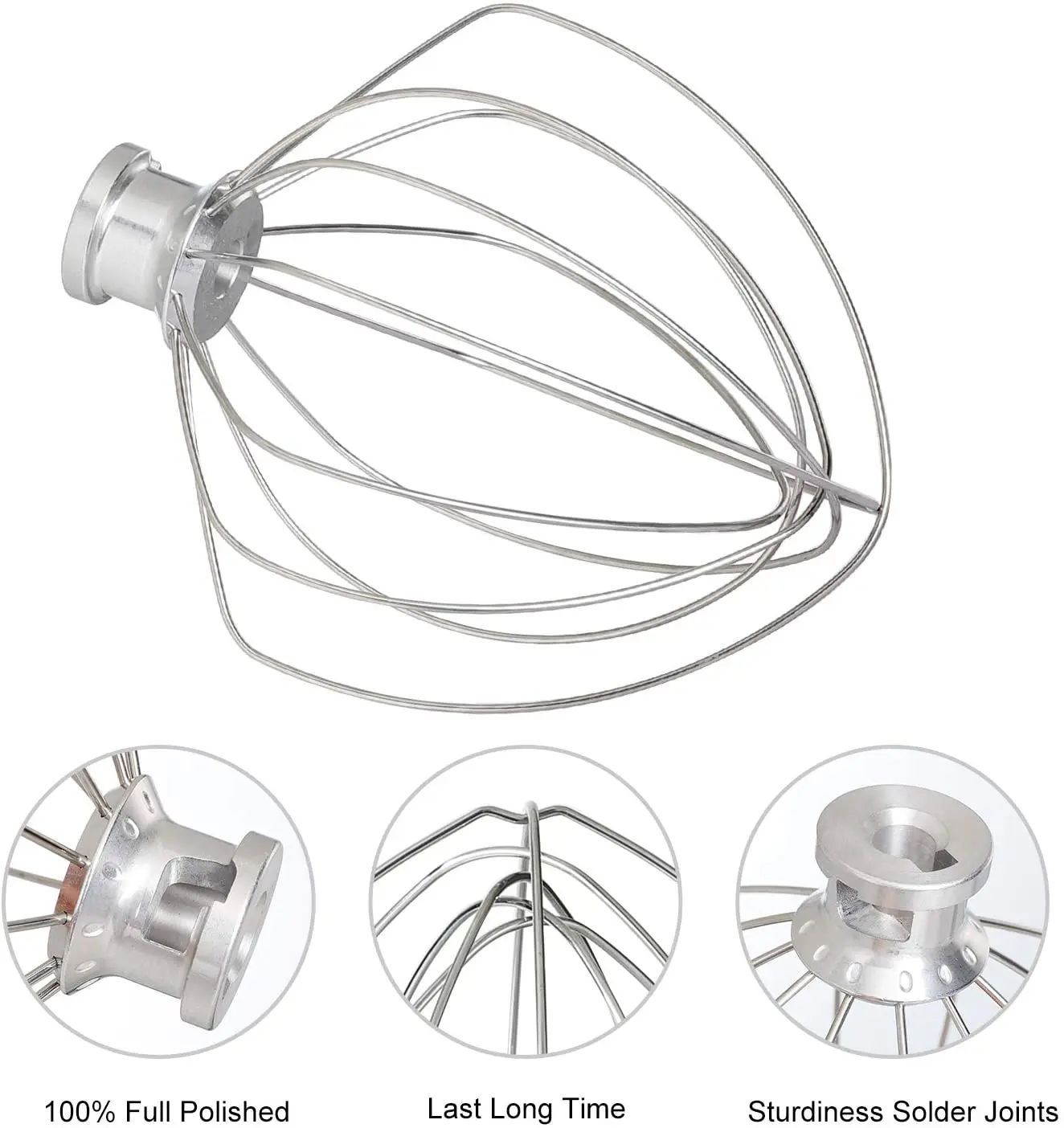 K45WW 6-Wire Whip Attachment For Tilt-Head Stand Mixer, Stainless Steel. Egg Heavy Cream Beater, Cakes Mayonnaise Whisk Mixer ac