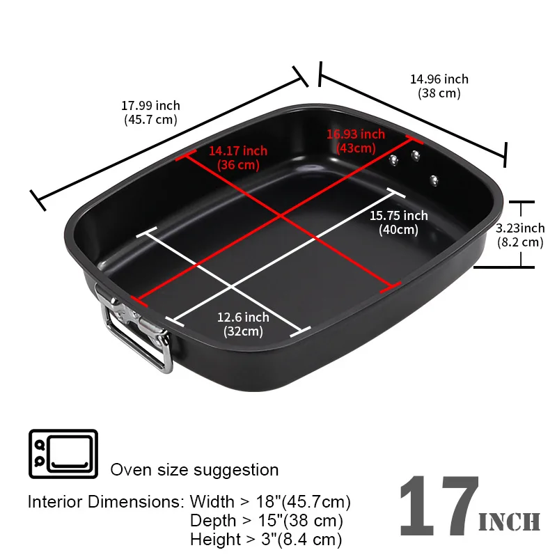 Black 17inch baking dish mold for home non-stick rectangular mold with v-shaped wire rack baking mold