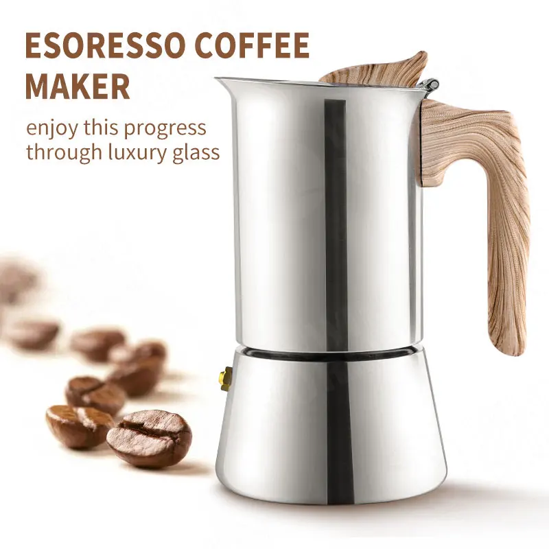  Best Selling Portable Espresso Coffee Maker Induction Stainless Steel Stovetop Moka Pot