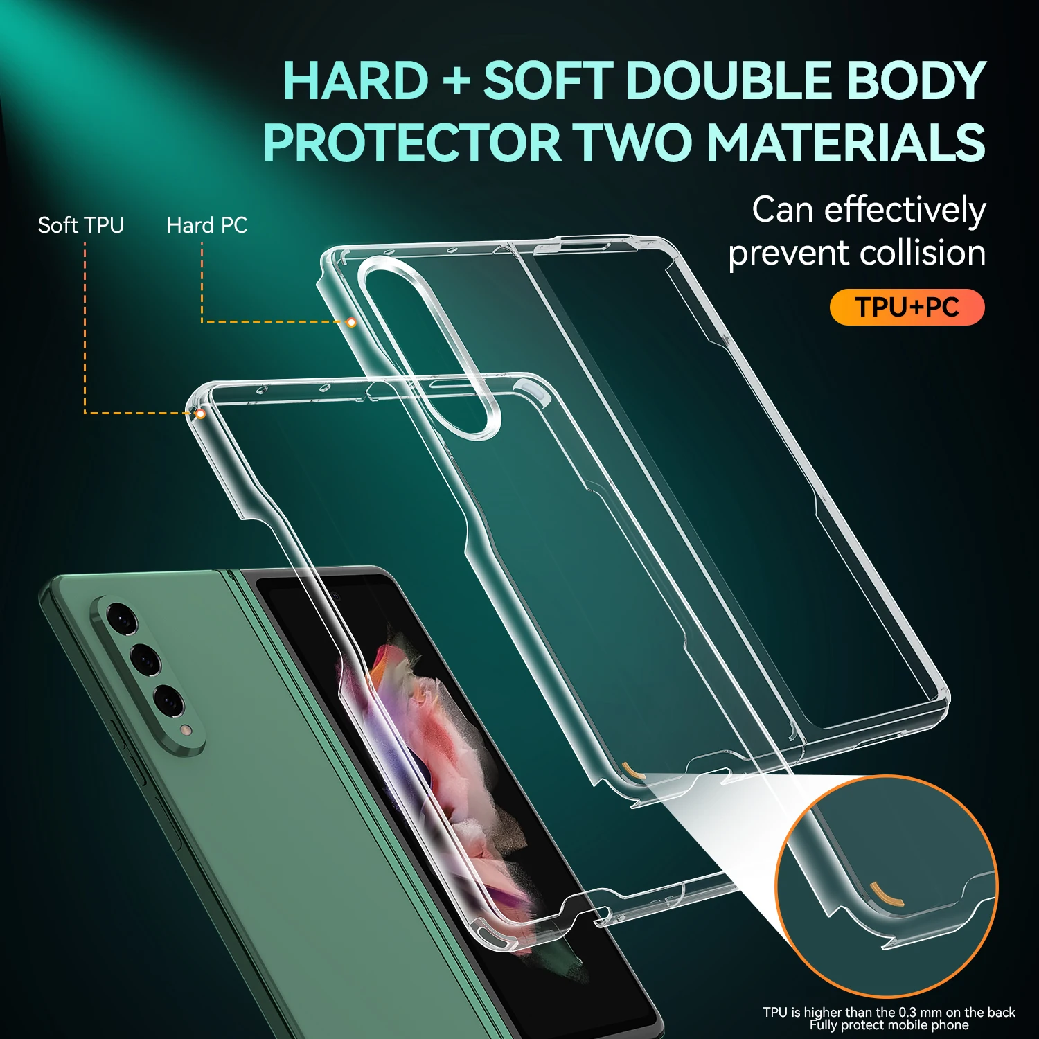 For Samsung Galaxy Z FOLD 4 Wholesale Price 1.5MM PC TPU Shockproof Folding Transparent Phone Case Clear Cover