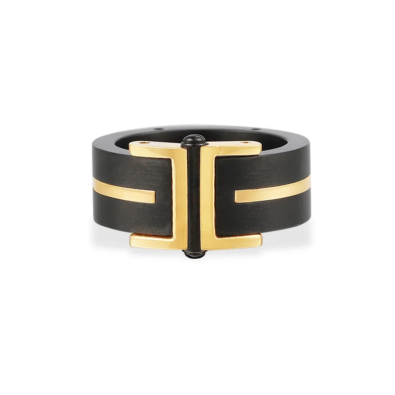 Wholesale black ceramic ring with gold plating 316 stainless steel ring women wedding band